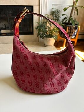 Dooney & Bourke Red Monogram Canvas Hobo with Gold Hardware